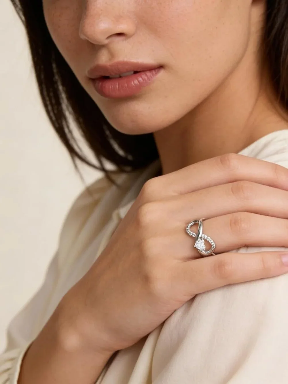 Women's Moissanite 925 Sterling Silver Infinity Promise Angel Wings Heart Ring
